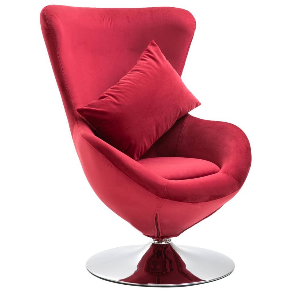 Fauteuil pivotant en forme d’œuf avec coussin Rouge Velours - Photo n°1