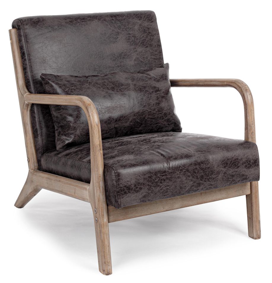 Fauteuil polyester marron foncé et pieds en bois d'hévéa Silla - Photo n°1