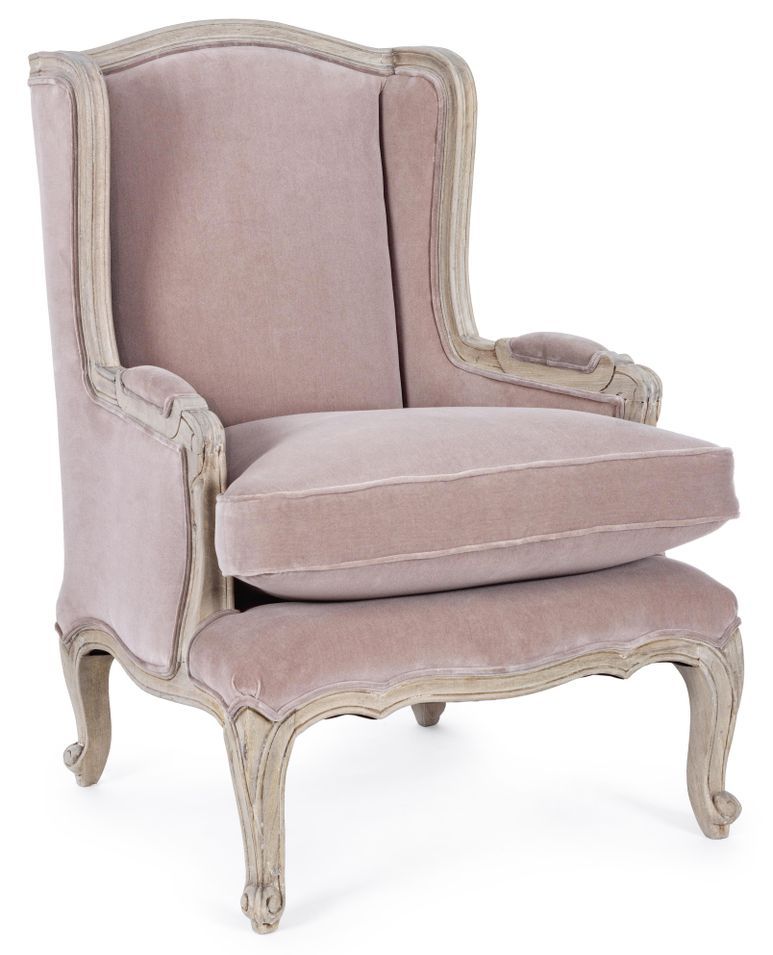Fauteuil polyester rose et pieds en bois de manguier Luna - Photo n°1