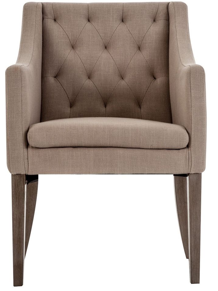 Fauteuil provençal tissu beige et pieds hévéa massif foncé Zeno - Photo n°1