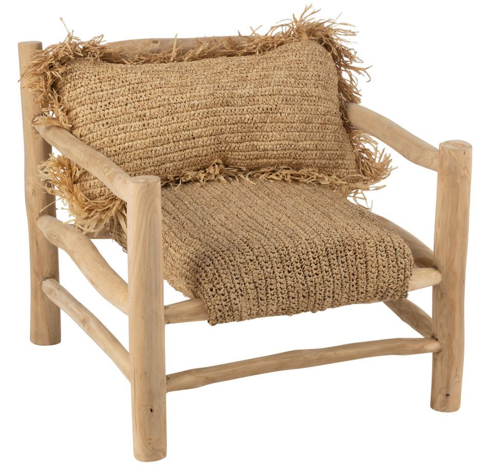 Fauteuil raphia et bois teck naturel Timo - Photo n°1