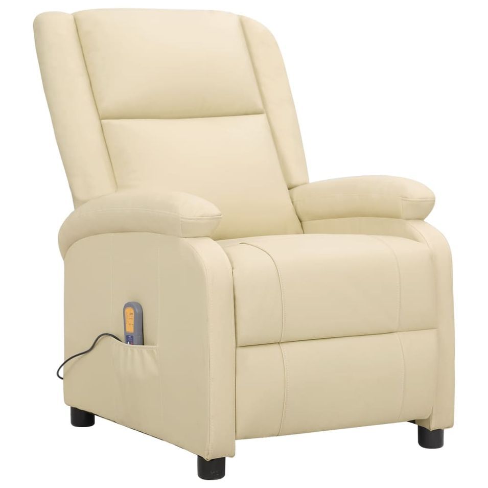 Fauteuil releveur inclinable de massage Crème Cuir véritable - Photo n°1