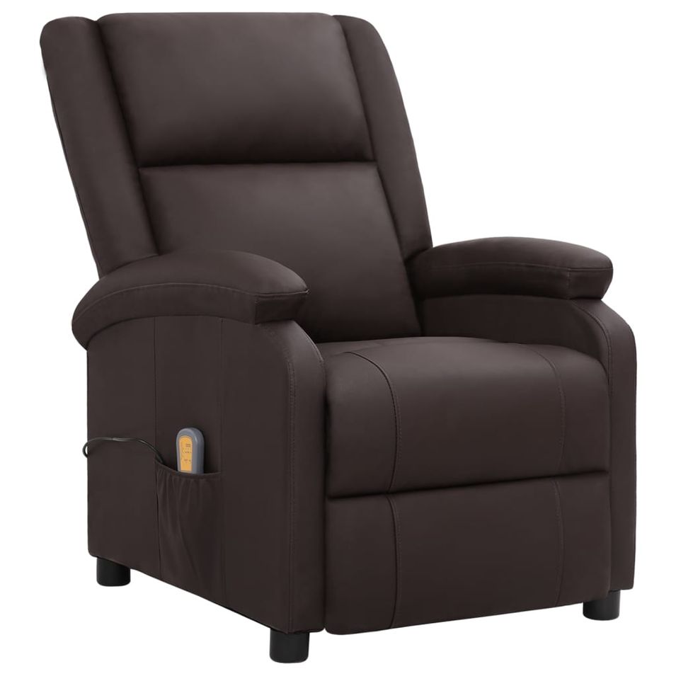 Fauteuil releveur inclinable de massage Marron Cuir véritable - Photo n°1