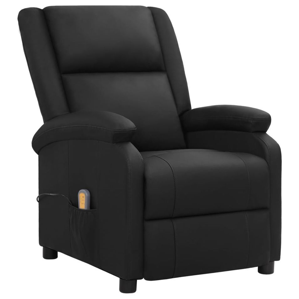 Fauteuil releveur inclinable de massage Noir Cuir véritable - Photo n°1