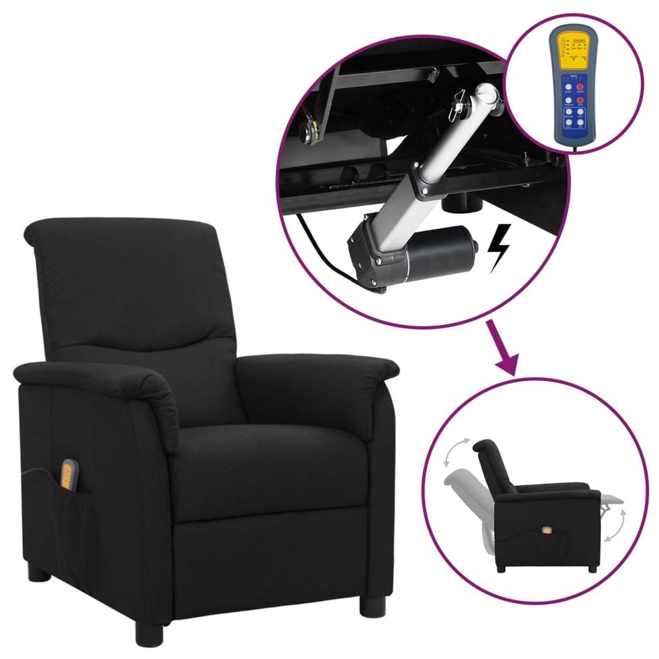 Fauteuil releveur inclinable de massage Noir Tissu - Photo n°1