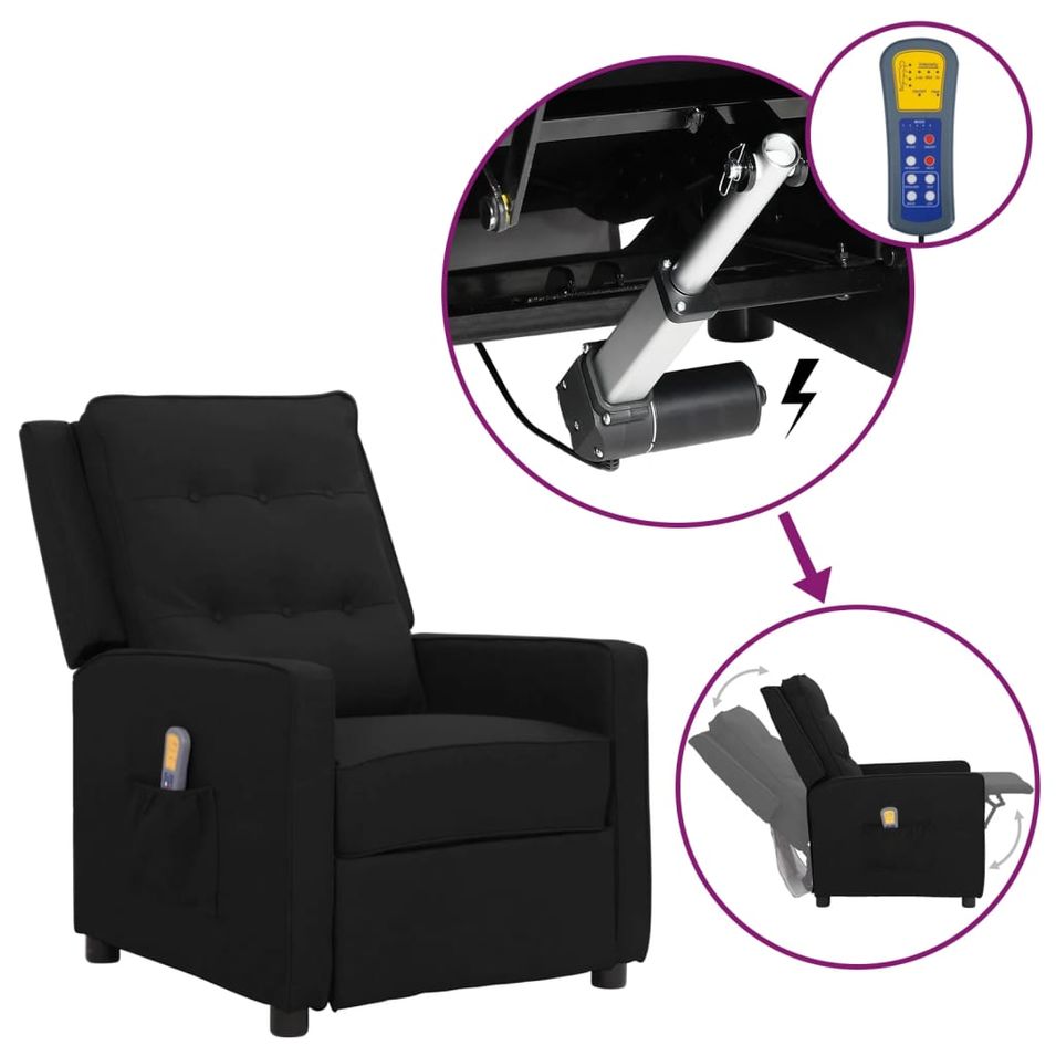 Fauteuil releveur inclinable de massage Noir Tissu 2 - Photo n°1
