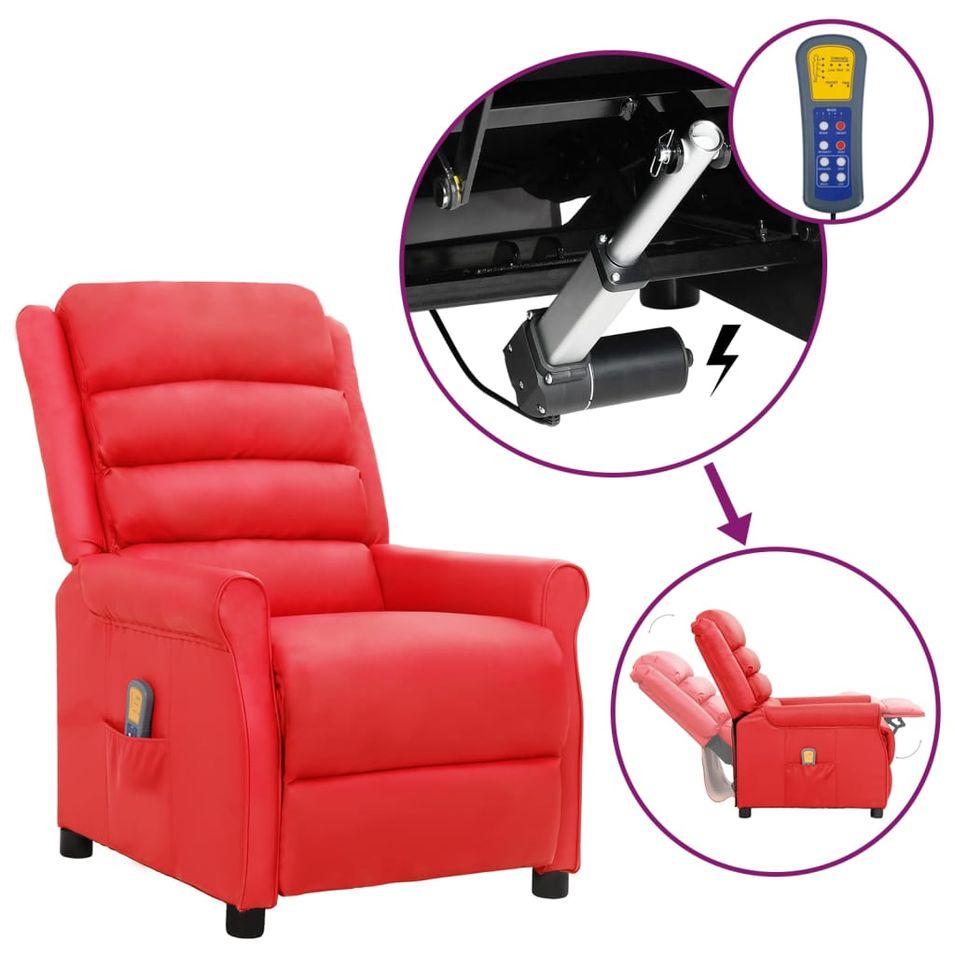 Fauteuil releveur inclinable de massage Rouge Similicuir 2 - Photo n°1