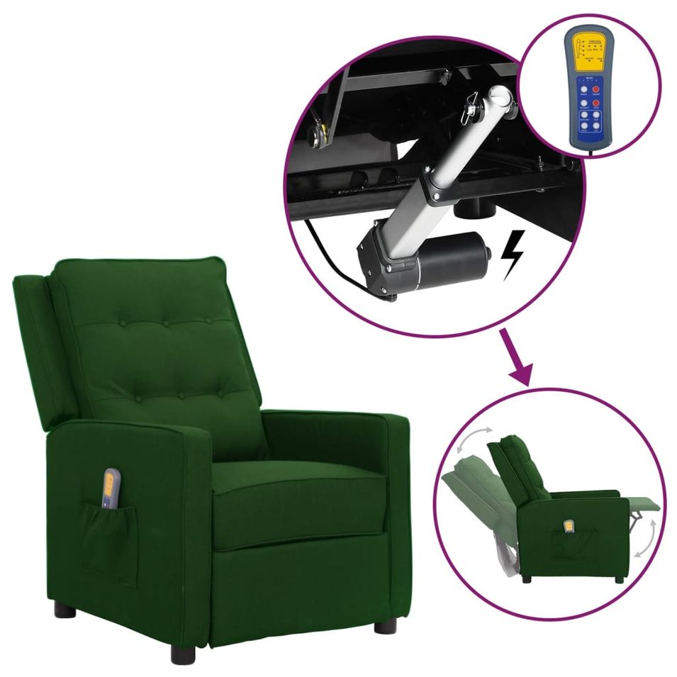Fauteuil releveur inclinable de massage Vert foncé Tissu - Photo n°1