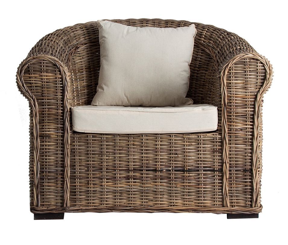 Fauteuil rotin foncé et assise tissu beige Rizaz - Photo n°1