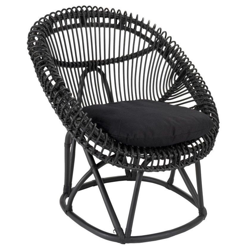 Fauteuil rotin noir avec coussin Bialli - Photo n°1