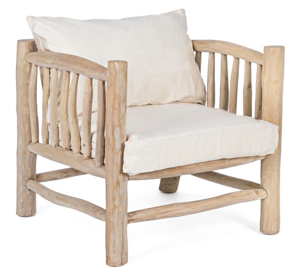 Fauteuil SAHEL en bois massif de teck blanchi – coussins déhoussables – 70 cm - Photo n°1