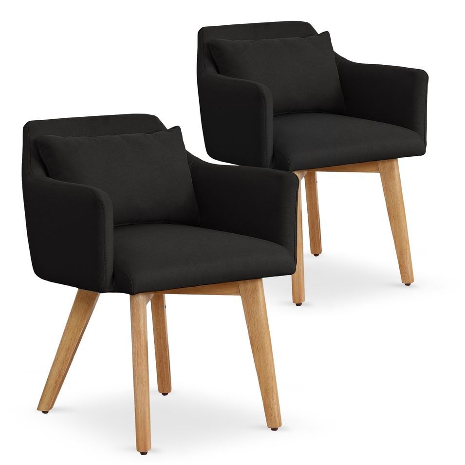 Fauteuil scandinave avec accoudoir tissu noir Kendi - Lot de 2 - Photo n°1
