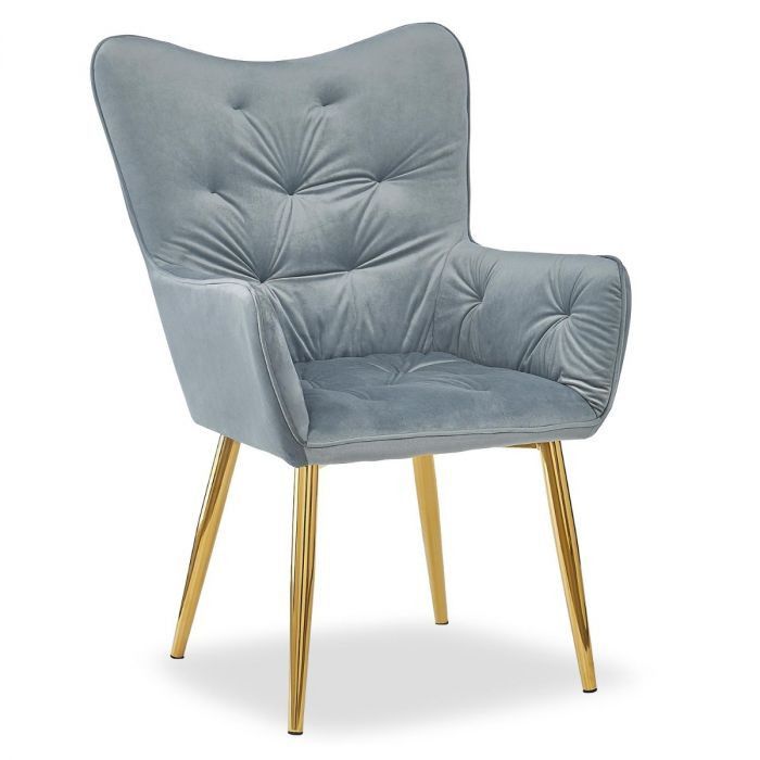 Fauteuil velours argent et pieds métal doré Micyma - Photo n°1