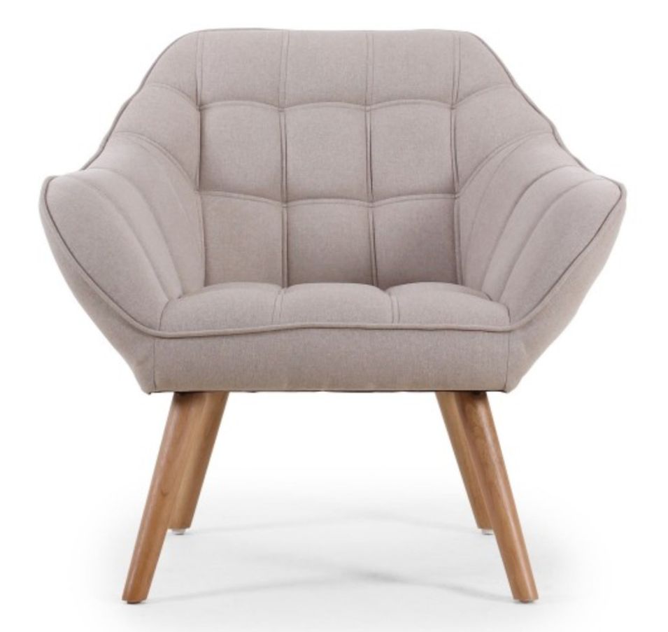Fauteuil scandinave tissu matelassé beige Kime - Photo n°1