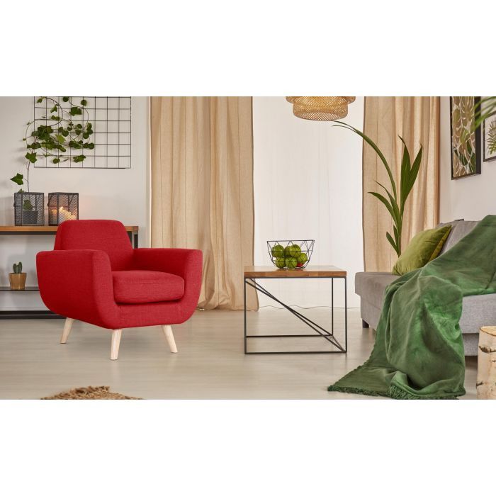 Fauteuil scandinave tissu rouge Annis - Photo n°5