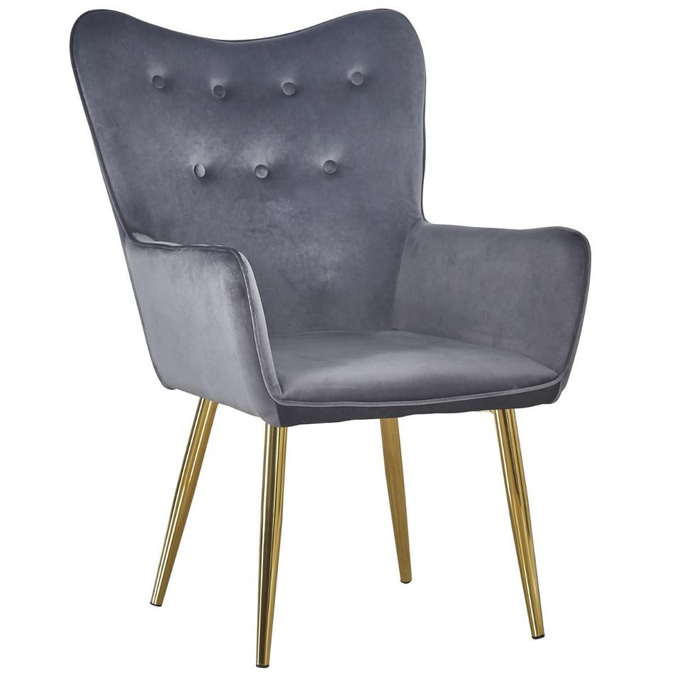 Fauteuil scandinave velours argent et pieds métal doré Dorian - Photo n°1