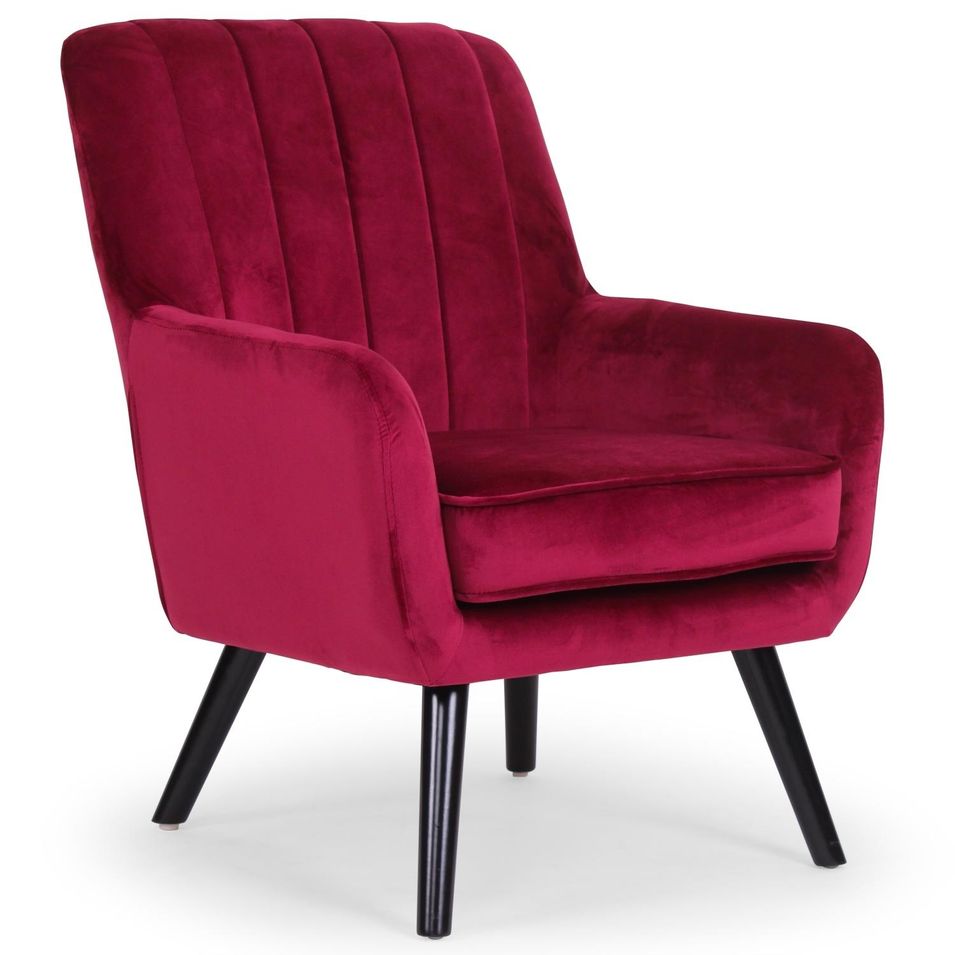 Fauteuil scandinave velours bordeaux Canyon - Photo n°1