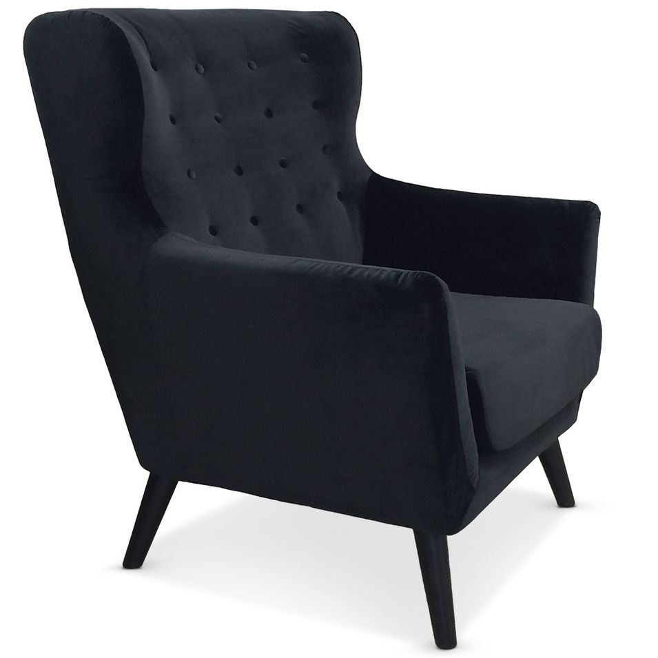 Fauteuil scandinave Velours Noir - Photo n°1