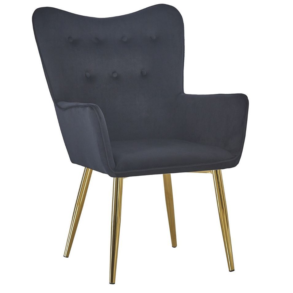 Fauteuil scandinave velours noir et pieds métal doré Dorian - Photo n°1
