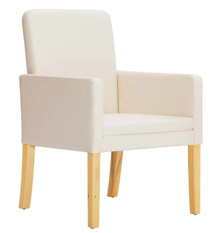 Fauteuil simili cuir beige et bois clair Creamy - Lot de 4 - Photo n°1