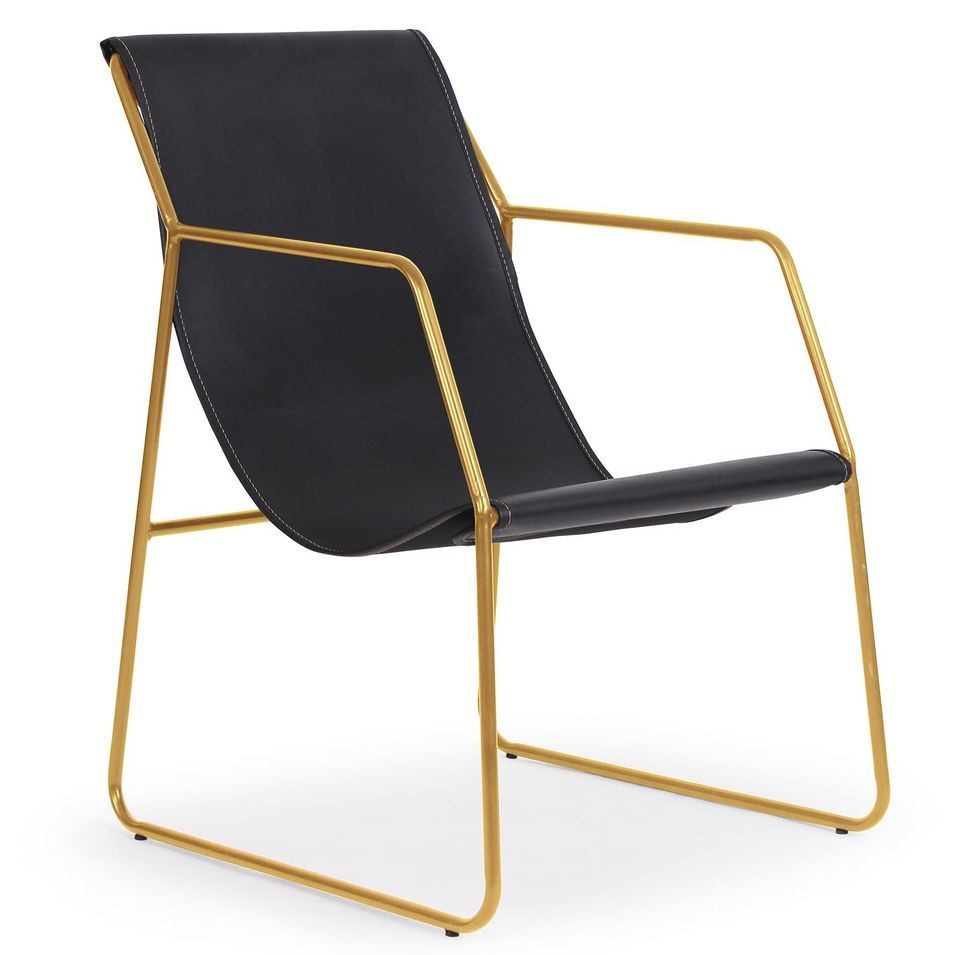 Fauteuil simili cuir noir et métal doré Ulrich - Photo n°1
