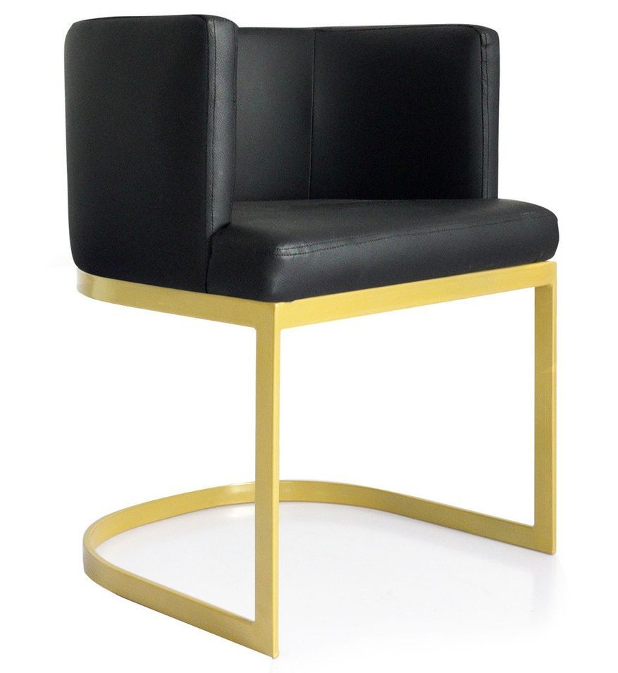 Fauteuil simili cuir noir et pieds métal doré Nolan 2 - Photo n°1