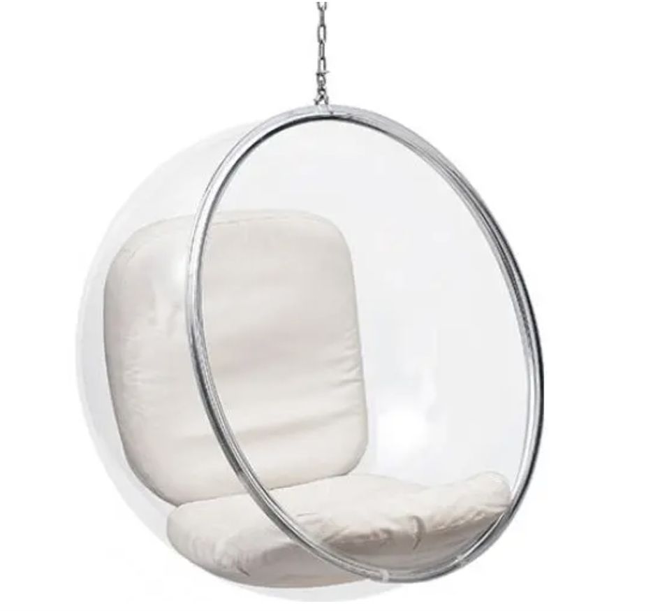 Fauteuil suspendu design BALU – Bulle transparente en plexiglas et assise en similicuir - Photo n°1