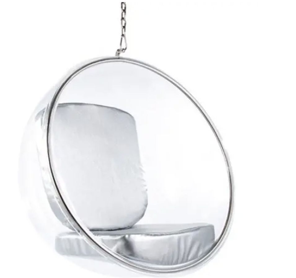 Fauteuil suspendu design BALU – Bulle transparente en plexiglas et assise en similicuir - Photo n°1