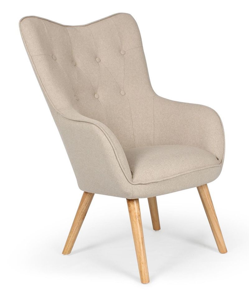 Fauteuil tissu beige et pieds bois clair Kallyr - Photo n°1
