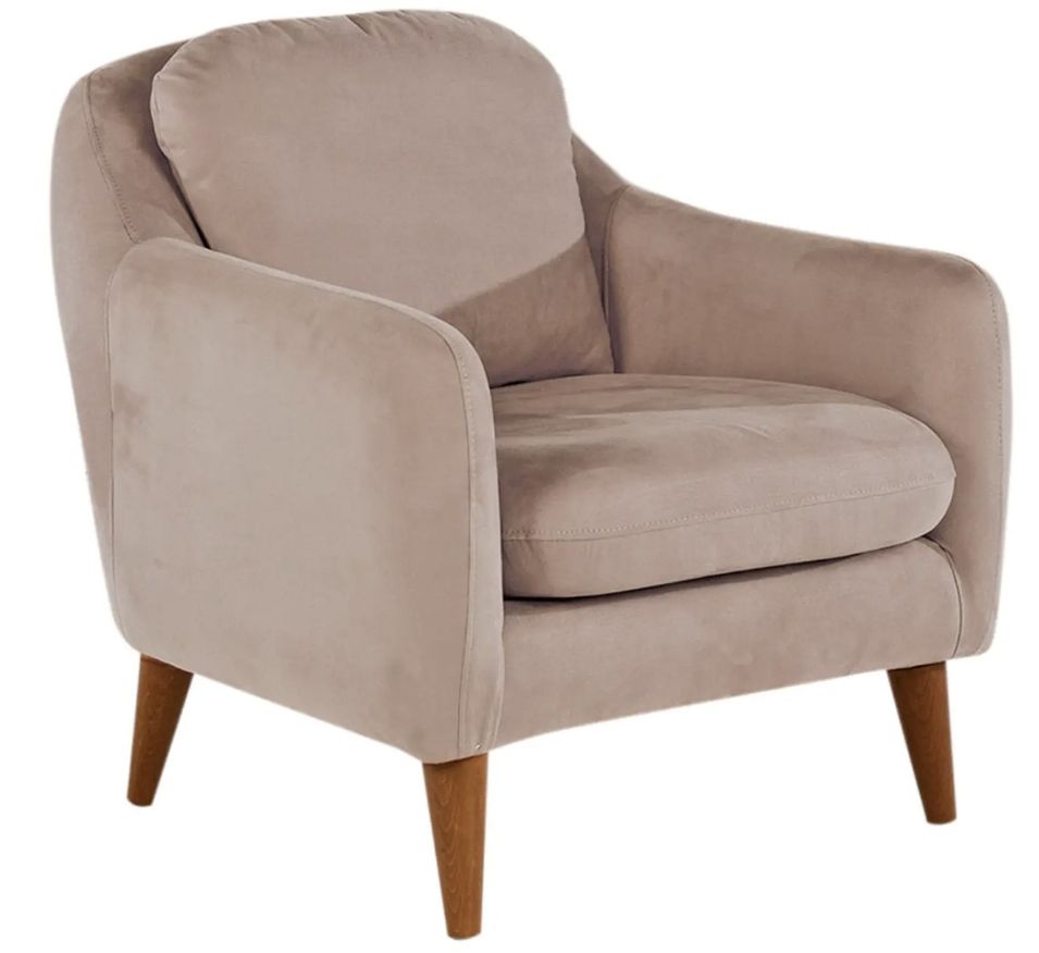 Fauteuil tissu beige et pieds bois naturel Shekal 71 cm - Photo n°1