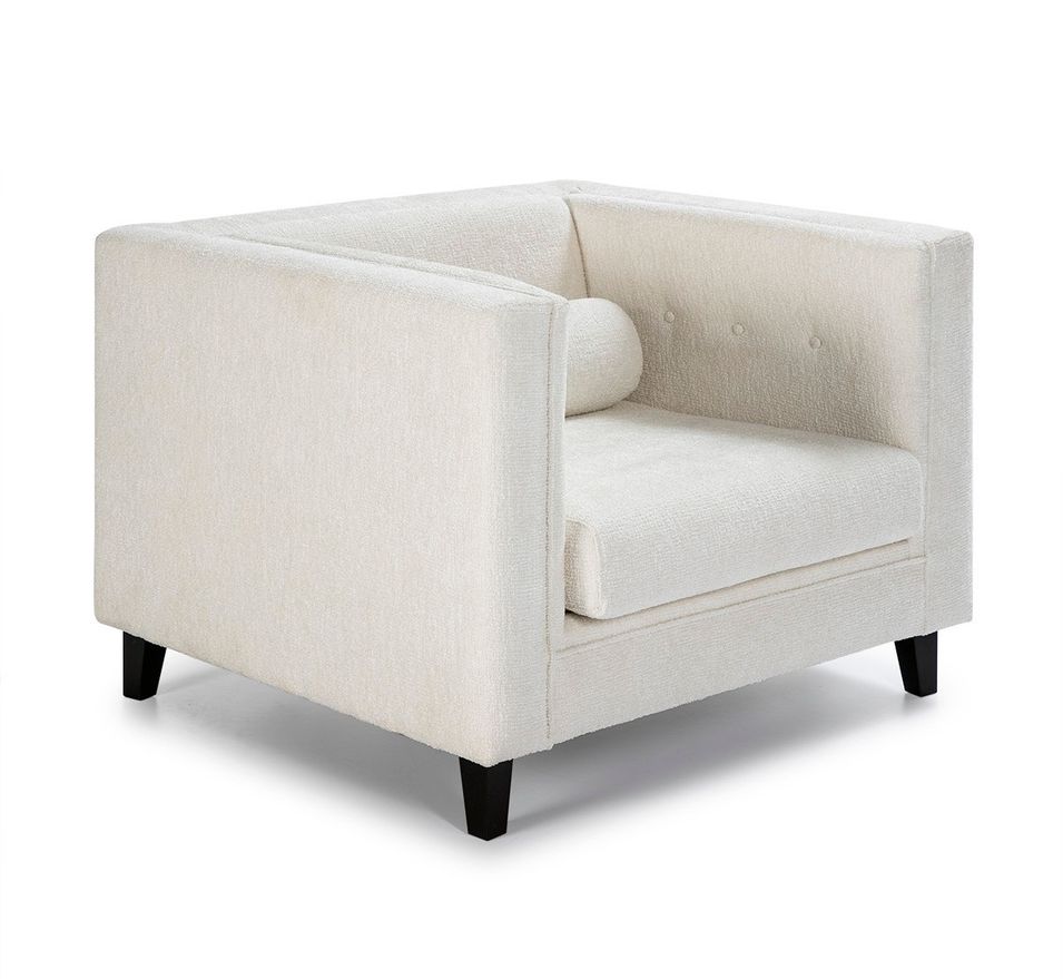 Fauteuil tissu blanc et pieds bois massif noir Laki - Photo n°1