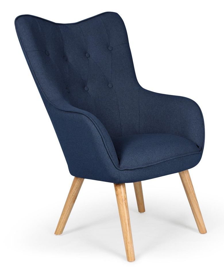 Fauteuil tissu bleu et pieds bois clair Kallyr - Photo n°1
