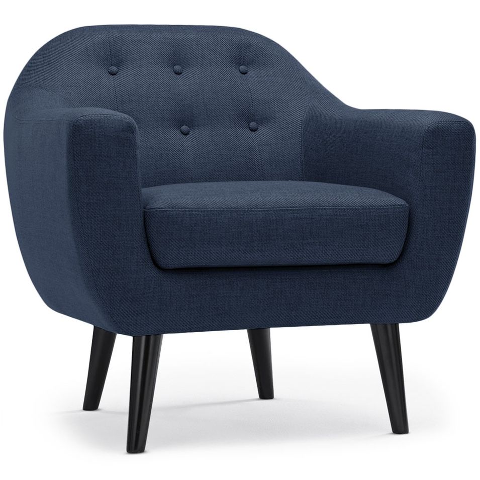 Fauteuil tissu bleu foncé et pieds bois noir Lalis - Photo n°1
