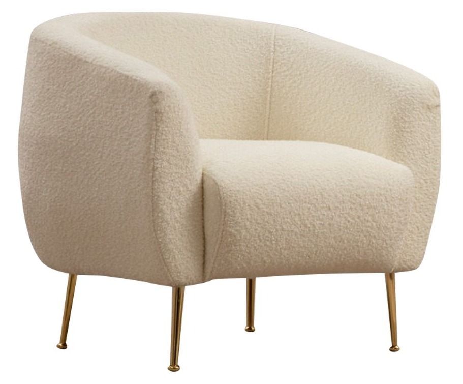 Fauteuil tissu coton bouclé ultra doux crème Tazany 70 cm - Photo n°1