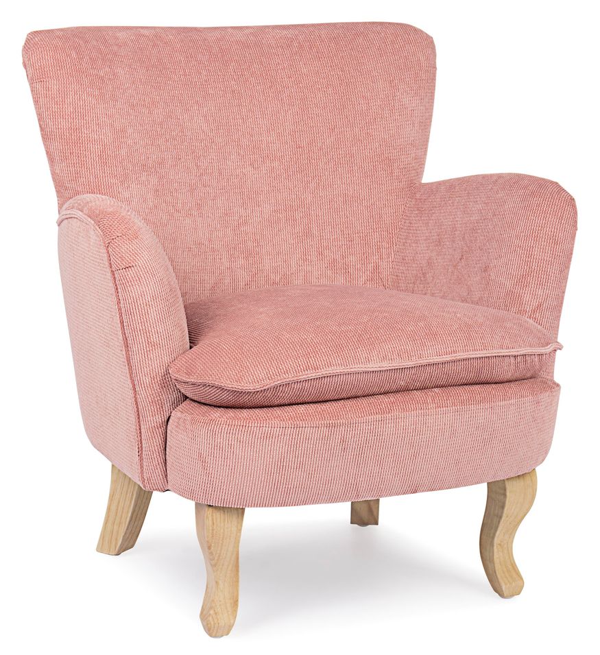 Fauteuil tissu doux rose et pieds en bois de sapin Kania 72 cm - Photo n°1