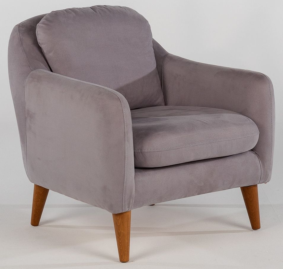 Fauteuil tissu gris clair et pieds bois naturel Shekal 71 cm - Photo n°1