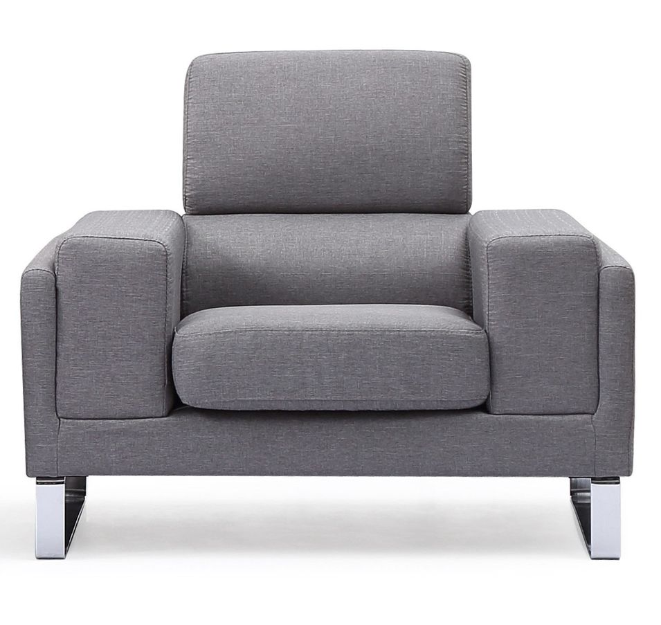 Fauteuil tissu gris clair et pieds métal argenté Medra - Photo n°1