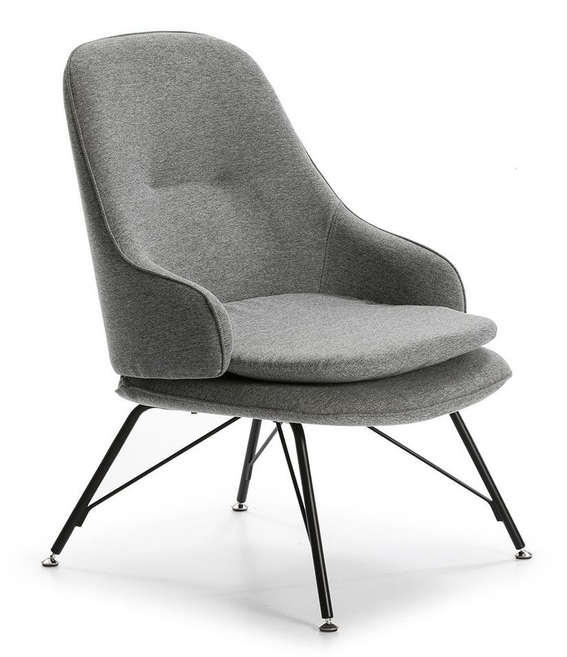 Fauteuil tissu gris et pieds métal noir - Photo n°1