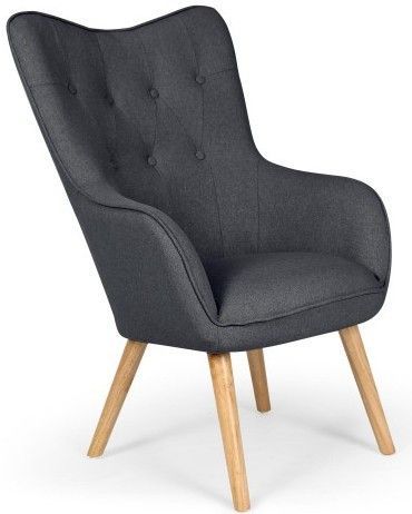 Fauteuil tissu gris foncé et pieds bois clair Kallyr - Photo n°1