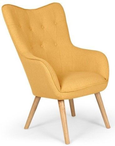 Fauteuil tissu jaune et pieds bois clair Kallyr - Photo n°1