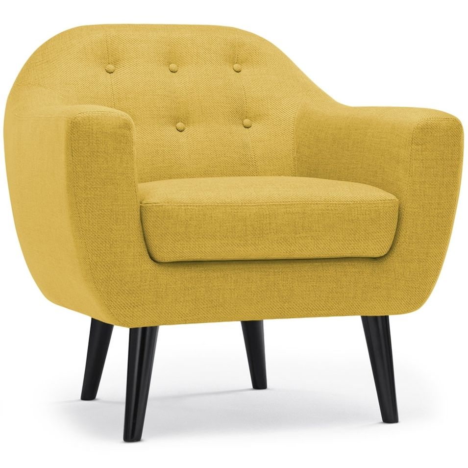Fauteuil tissu jaune et pieds bois noir Lalis - Photo n°1