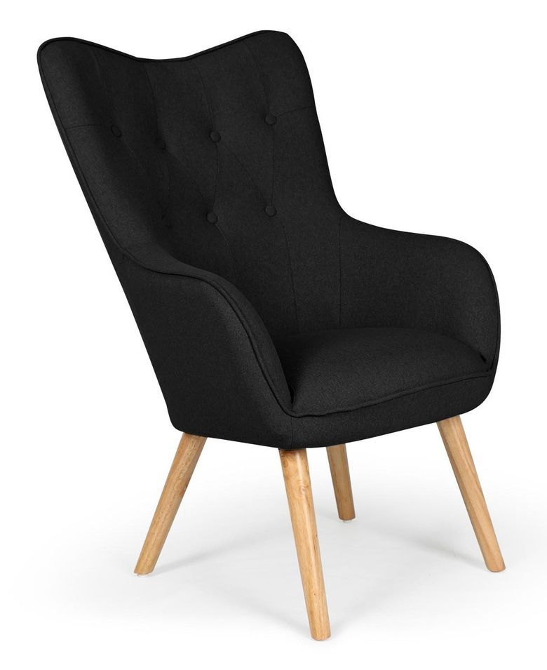 Fauteuil tissu noir et pieds bois clair Kallyr - Photo n°1