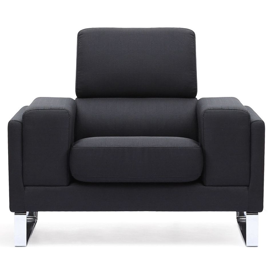 Fauteuil tissu noir et pieds métal argenté Medra - Photo n°1