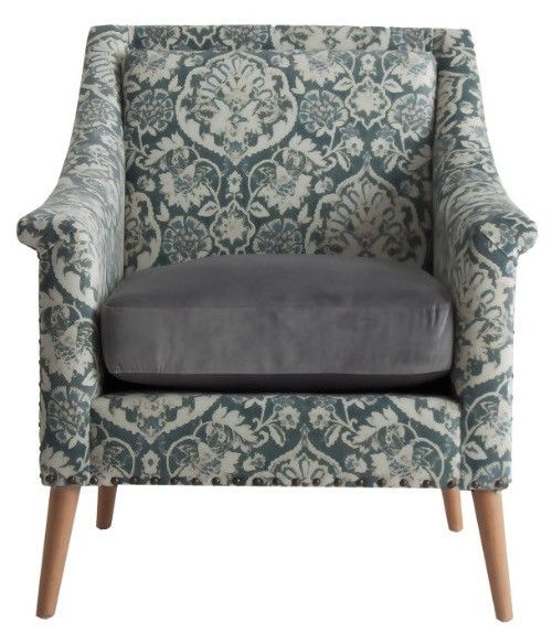Fauteuil tissu imprimé coussin gris et pieds bois massif clair - Lot de 2 - Photo n°1