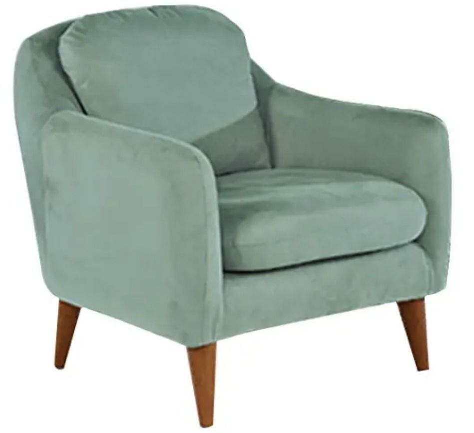 Fauteuil tissu vert clair et pieds bois naturel Shekal 71 cm - Photo n°1