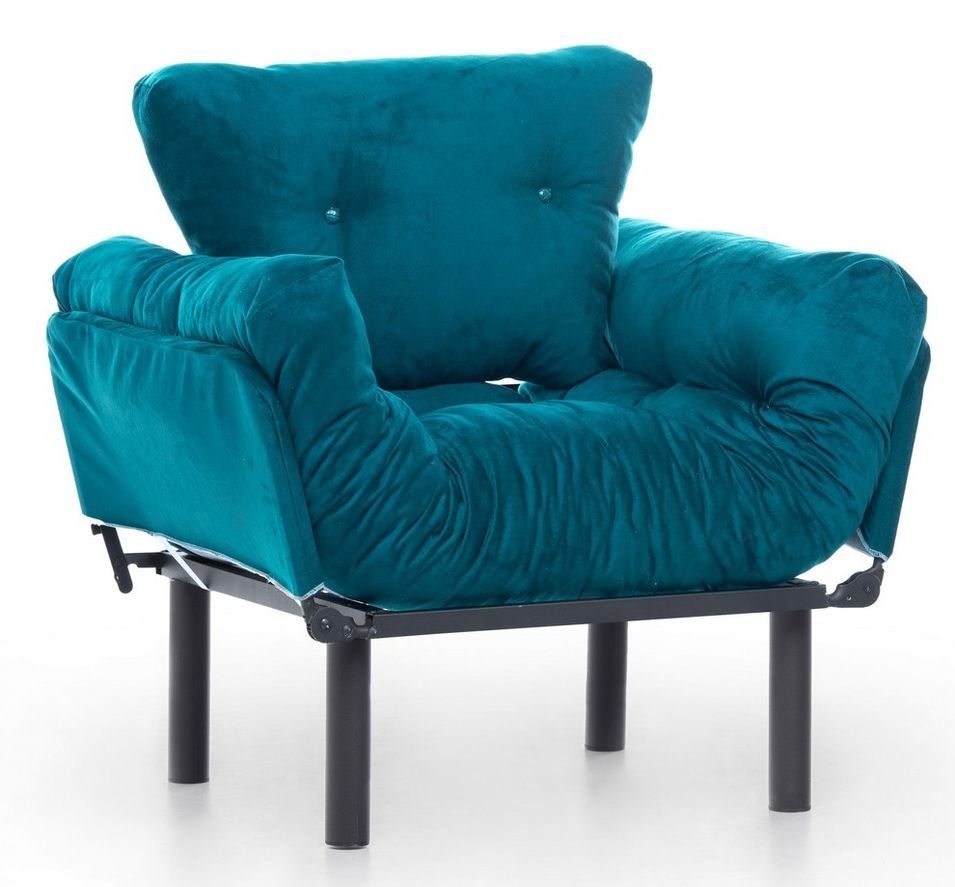 Fauteuil transformable en lit tissu vert pétrole Pliaz 95 cm - Photo n°1