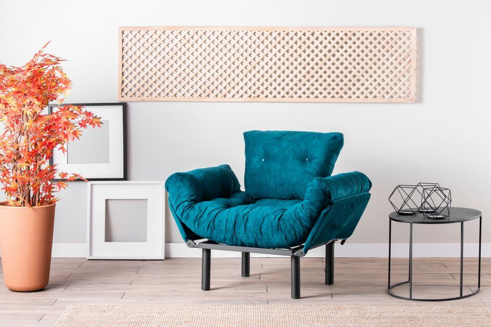 Fauteuil transformable en lit tissu vert pétrole Pliaz 95 cm - Photo n°2