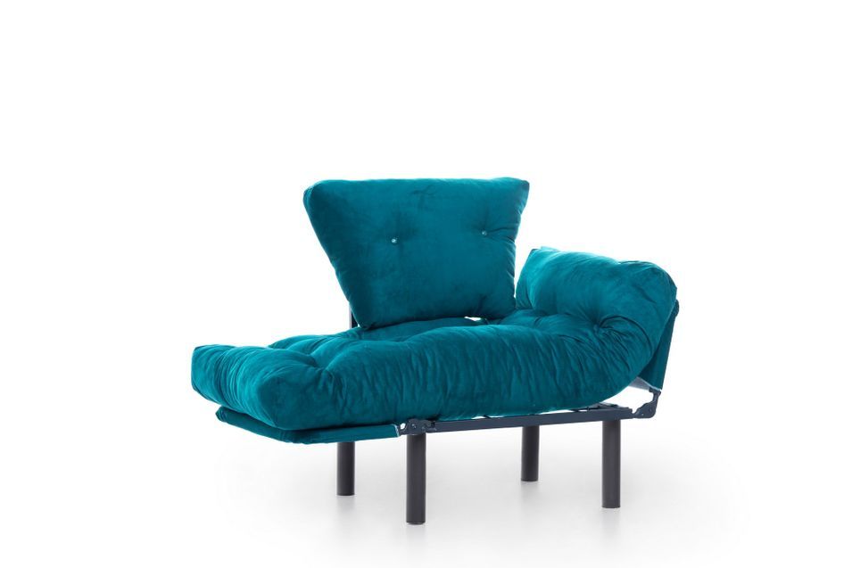 Fauteuil transformable en lit tissu vert pétrole Pliaz 95 cm - Photo n°6