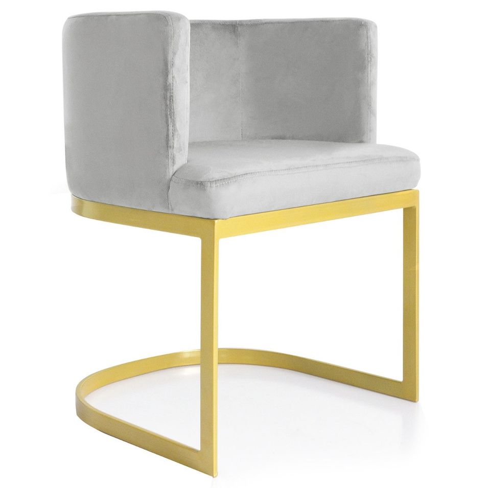 Fauteuil velours argent et pieds métal doré Nolan - Photo n°1