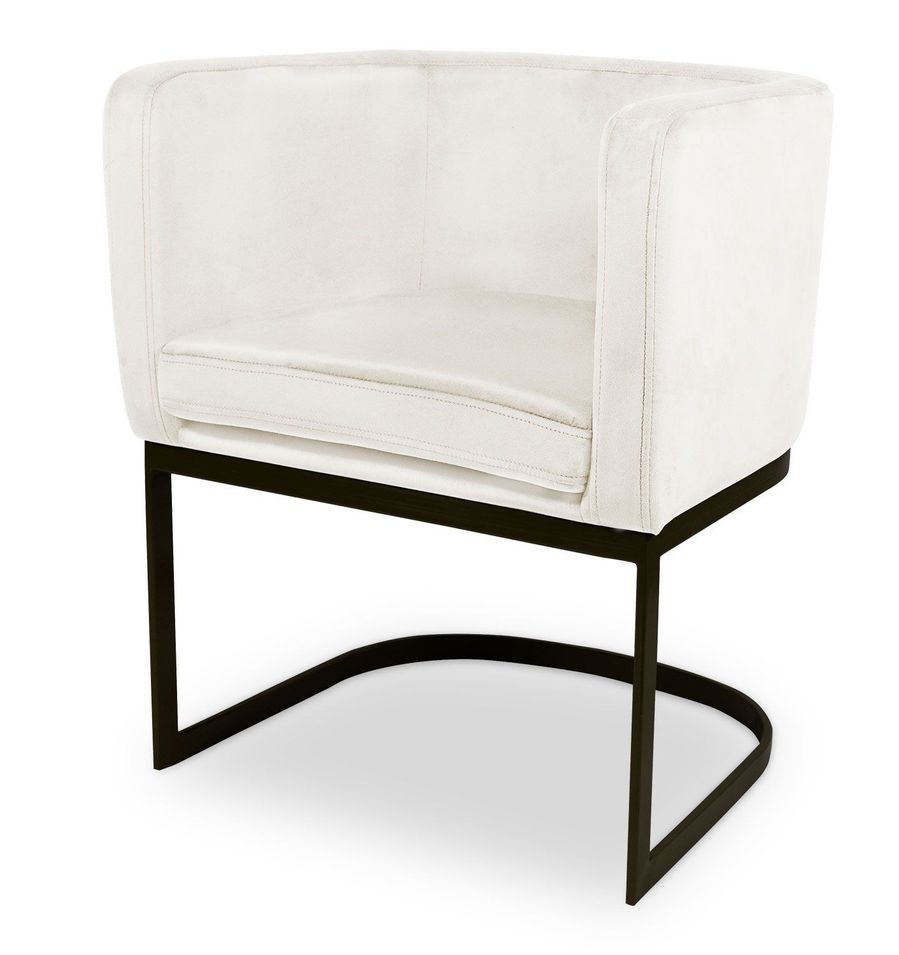Fauteuil velours blanc et pied métal noir Naoli - Photo n°1